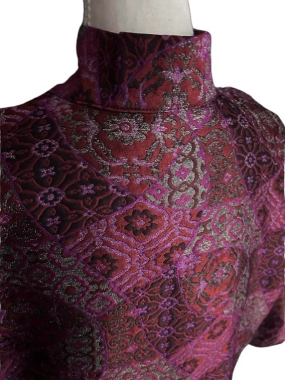 100% Silk CONNIE ROBERSON Jacket Tapestry Brocade Small Burgundy Designer - Picture 13 of 15
